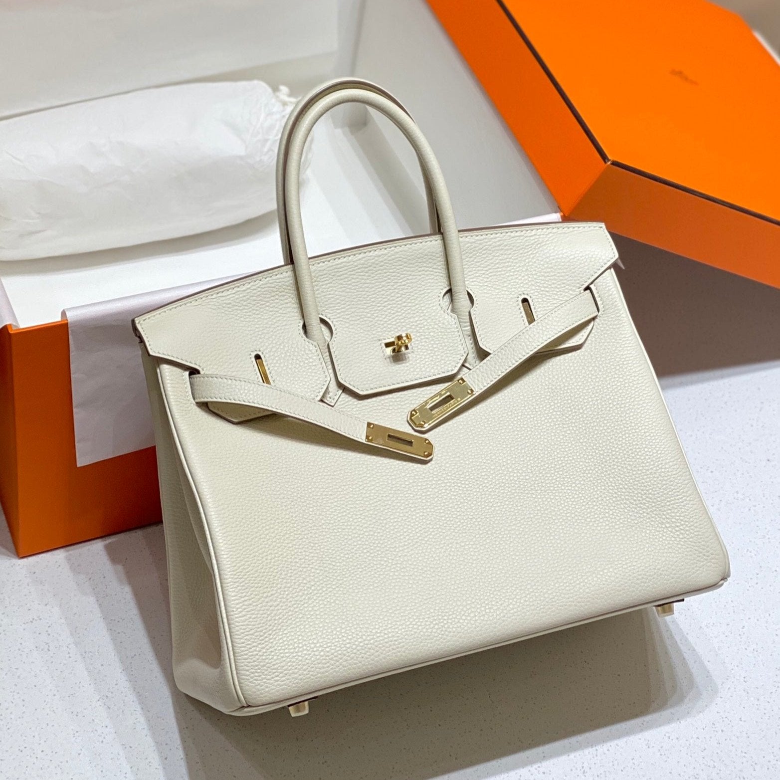 Hermes Birkin 35Cm Bag White Togo Gold Hardware