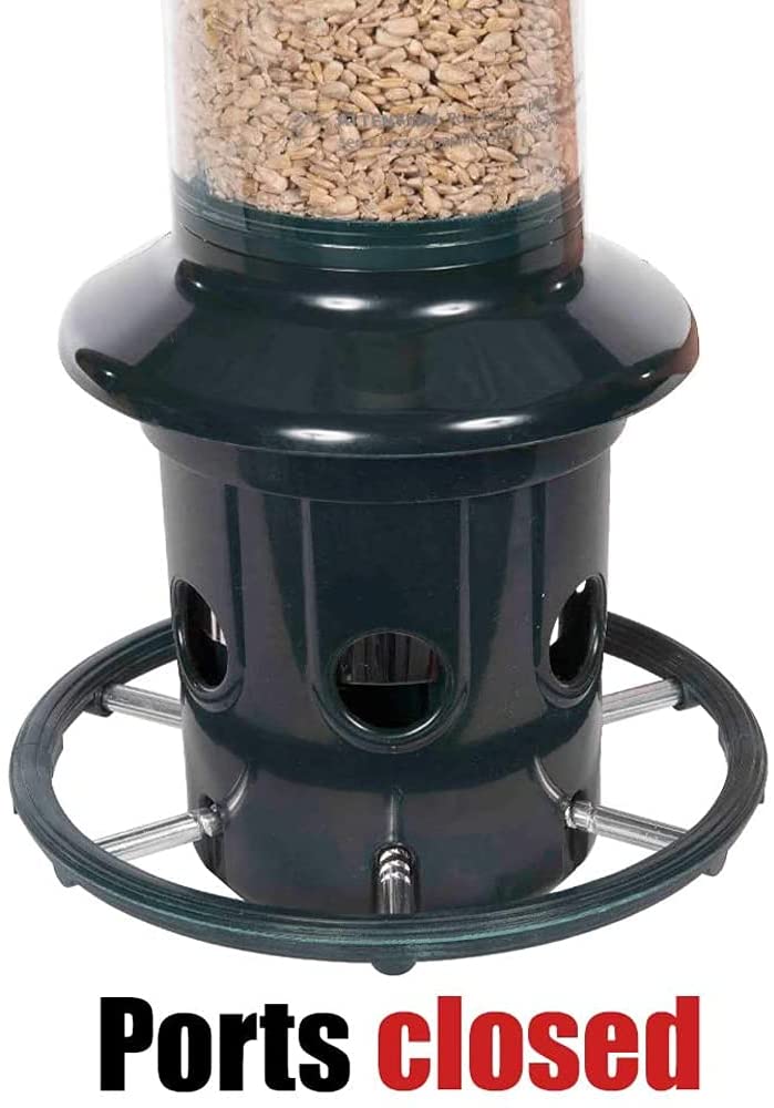 SQUIRREL BUSTER PLUS SQUIRREL-PROOF BIRD FEEDER W/CARDINAL RING AND 6 FEEDING PORTS, 5.1-POUND SEED CAPACITY, ADJUSTABLE, POLE-MOUNTABLE (POLE ADAPTOR SOLD SEPARATELY), GREEN