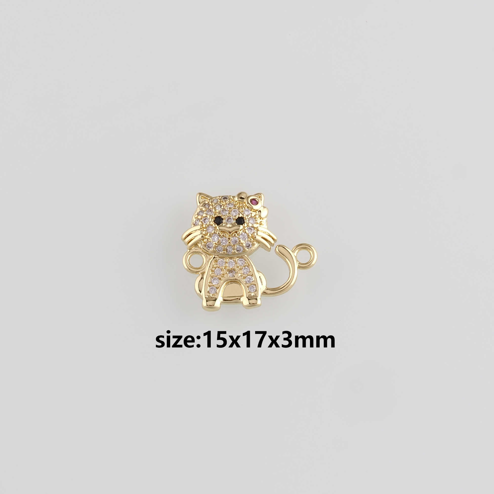 18K Gold Filled Cat Connector,CZ Micro Pave Cat Charm Necklace Bracelet for DIY Jewelry Making Supply