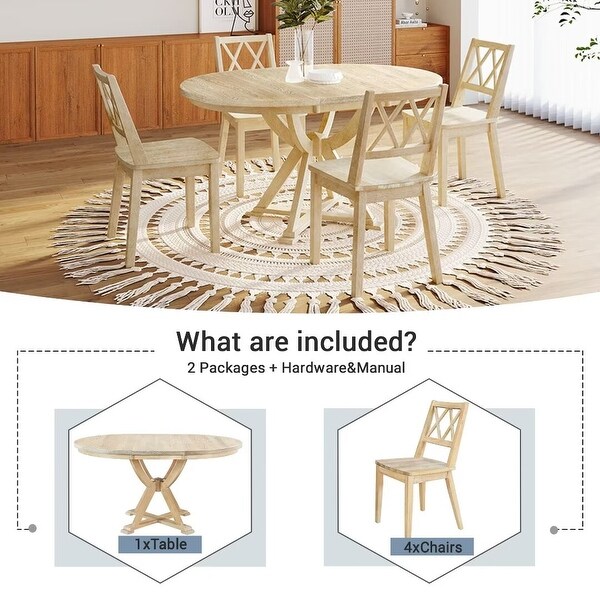 5Piece Extendable Round Dining Table Set with 15.7
