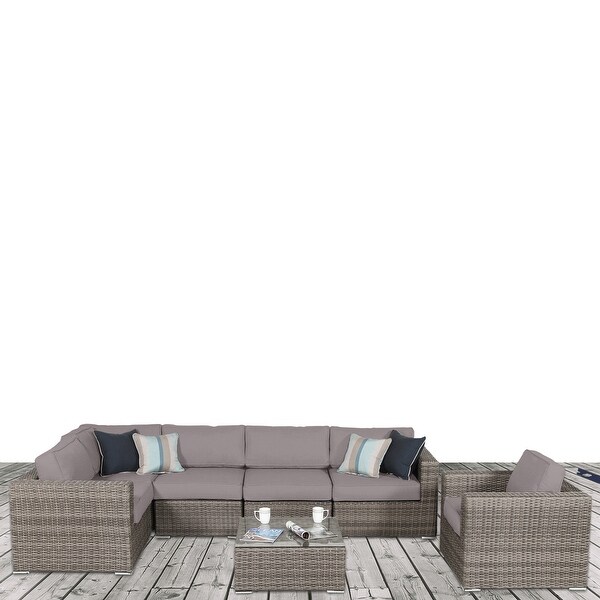 LSI 7 Piece Rattan Sunbrella Sectional Seating Group with Cushions