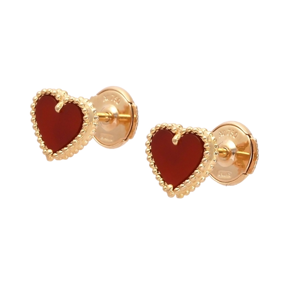 Van Cleef & Arpels Sweet Alhambra Heart Earrings 18K Rose Gold Carnelian VCARN6BP00