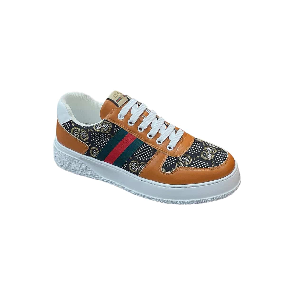 Gucci Screener Gg High Top Sneaker Leather With Orange