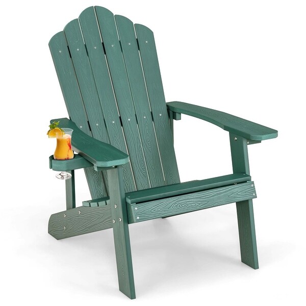 Costway Patio HIPS Adirondack Chair with Cup Holder Weather Resistant