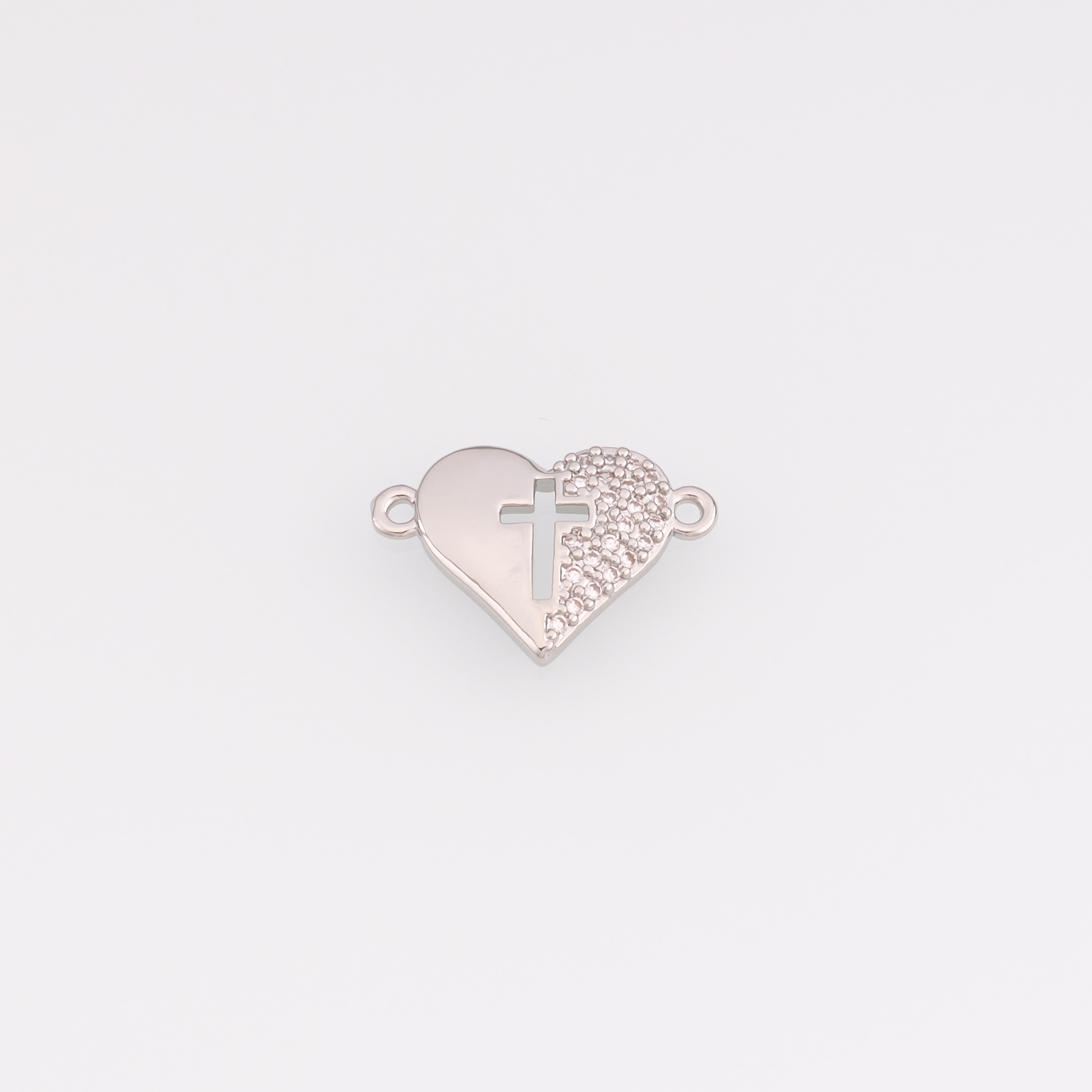 18K Gold Filled Heart Connector,CZ Micro Pave Heart Charm Necklace Bracelet for DIY Jewelry Making Supply