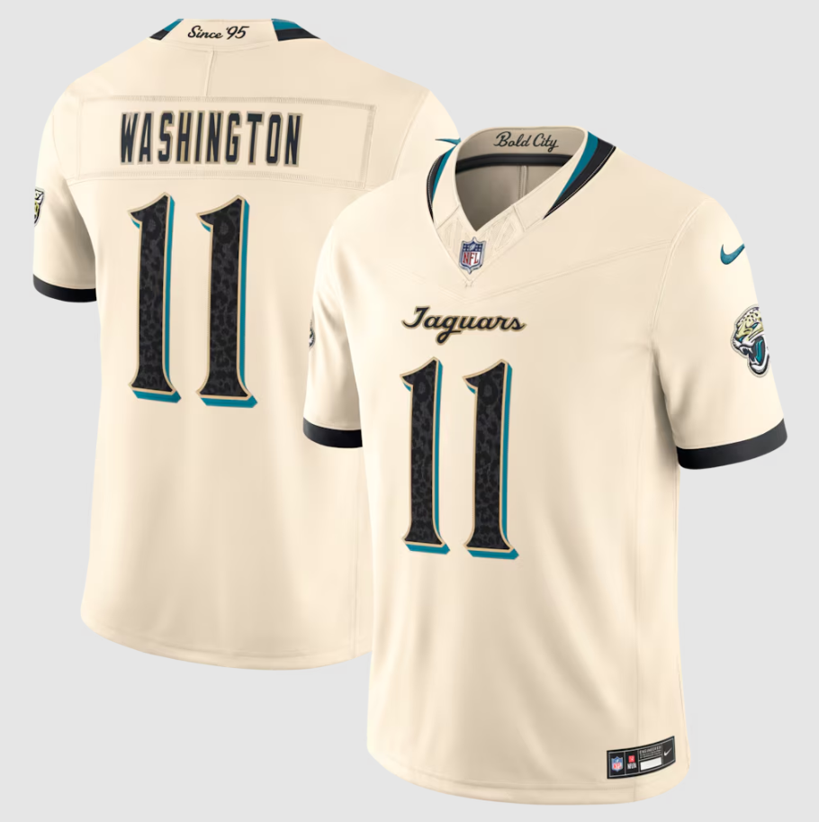 Men's Jacksonville Jaguars Parker Washington #11 Natural 2026 Rivalries Collection Game Jersey