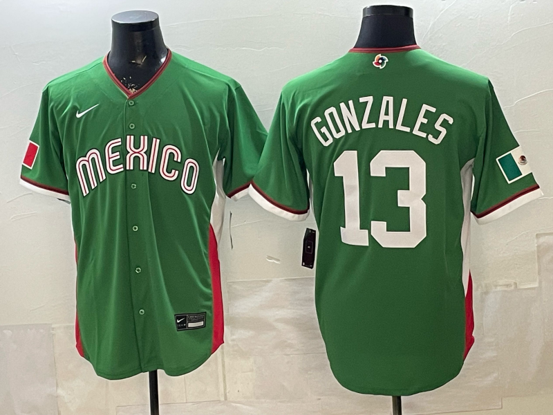 Men's Mexico Baseball Nick Gonzales #13 Green 2026 World Baseball Classic Stadium Jersey