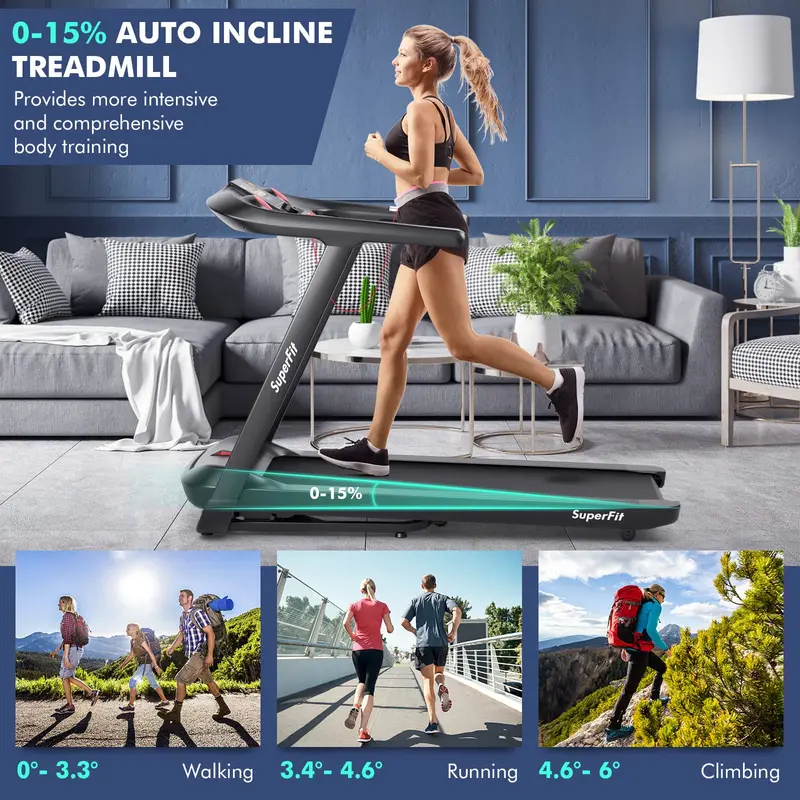 Smart Folding Treadmill – 4.75 HP Motor with 15% Auto Incline, Voice Control, and App Connectivity