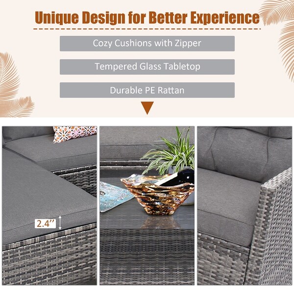 Costway 4PCS Patio Rattan Furniture Set Cushioned Loveseat Table Shelf