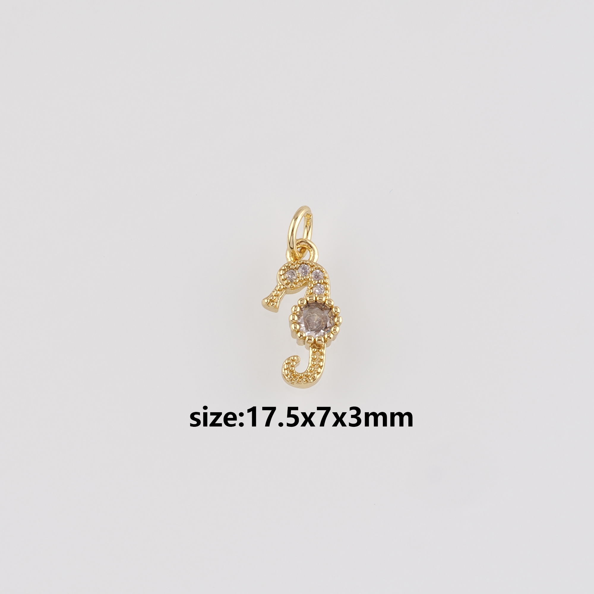 18K Gold Filled Seahorse Pendant,CZ Micro Pave Seahorse Charm Earrings Necklace for DIY Jewelry Making Supply