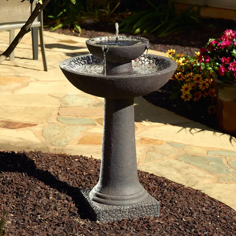Smart Solar Riverstone 2-Tier Solar Fountain in Brown – Cordless, GFRC Build, 6-Hour Runtime, Tool-Free Setup