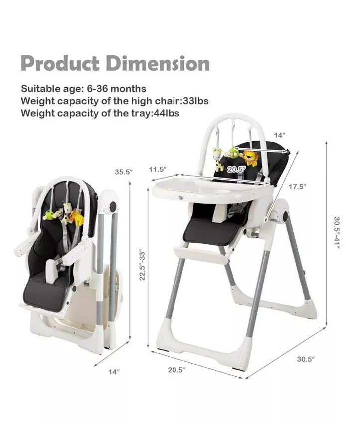 Slickblue 4-in-1 Foldable Baby High Chair with 7 Adjustable Heights and Free Toys Bar