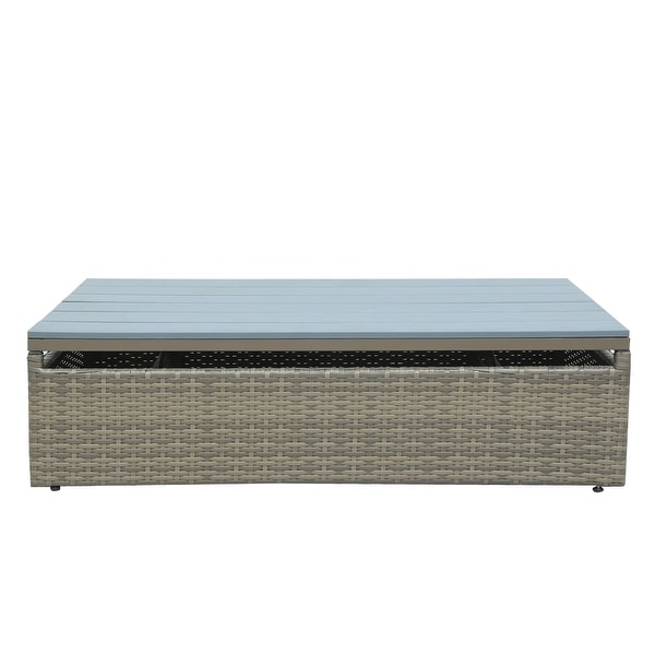 5Piece PE Wicker Sofa Set with Adjustable Backrest,Ottomans,and Lift Top Table