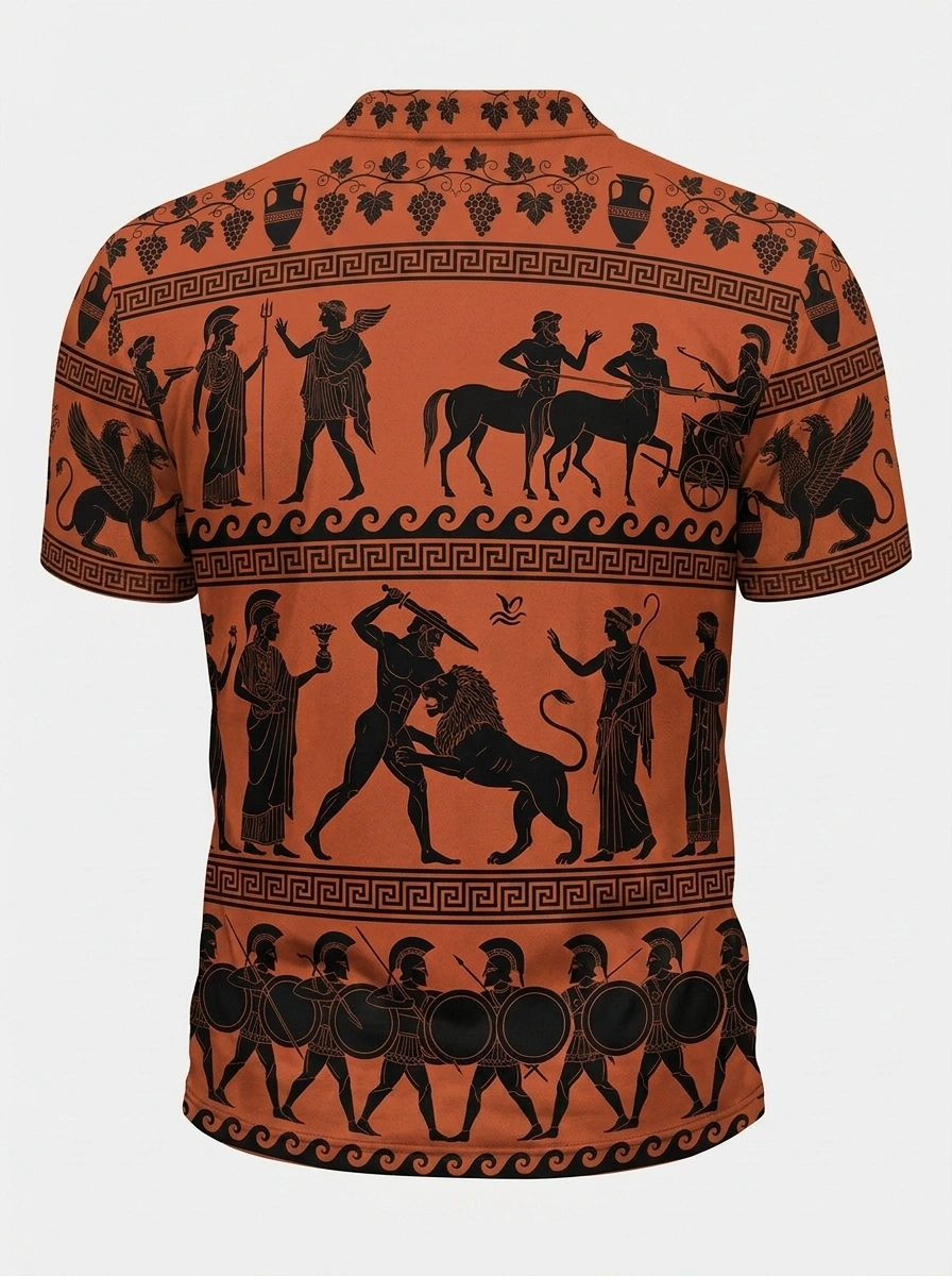 Moisture Wicking Golf Polo 3D Orange Black Greek Pottery Button Short Sleeve Golf Polo Shirt