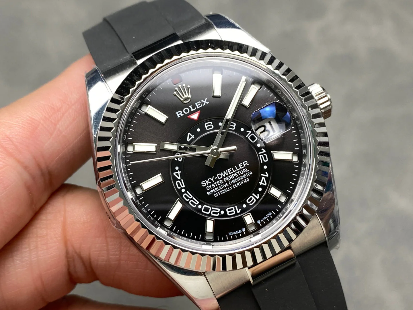 Rolex Sky-Dweller 42mm Stainless Steel Black Dial Rubber Strap
