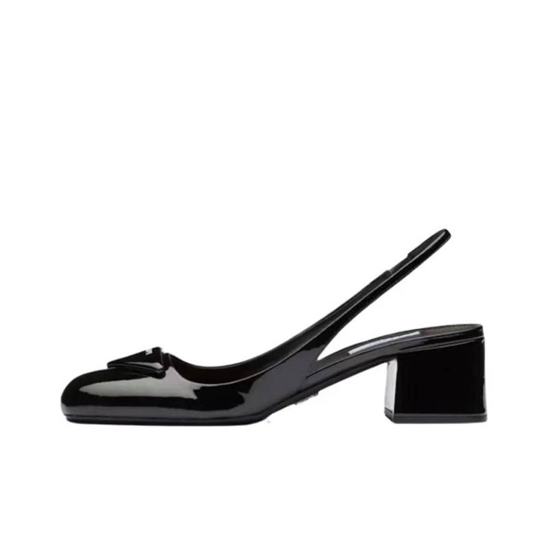 Prada Patent Leather Chunky Heel Slide Sandal
