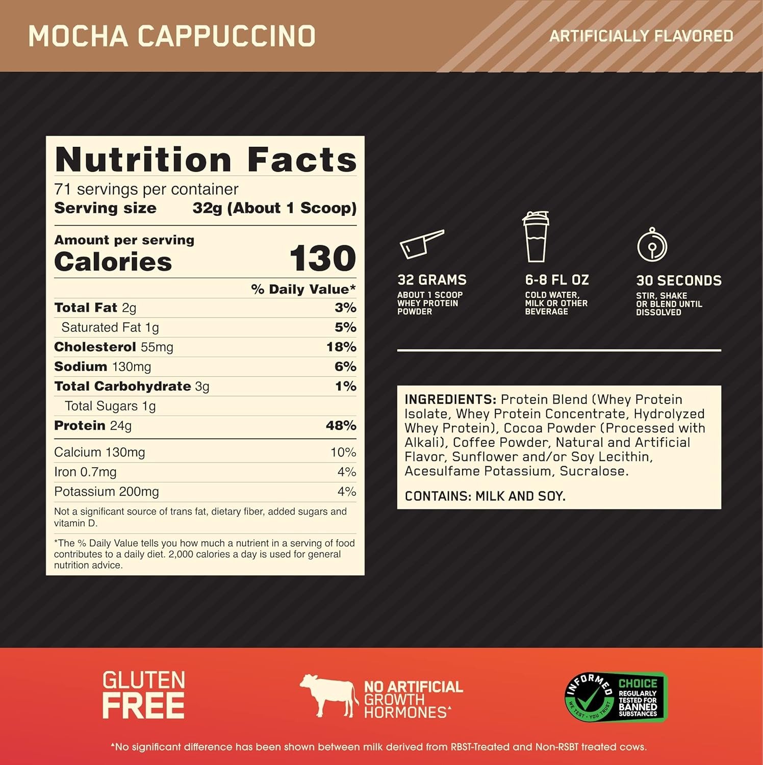 Gold Standard Whey Protein Powder, Mocha Cappuccino, 5 Pound