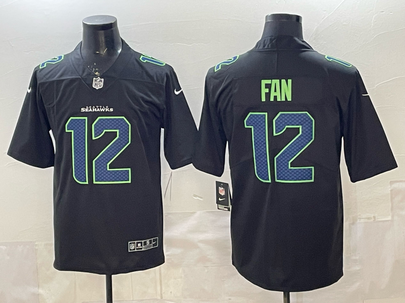 Men's Seattle Seahawks 12s #12 Black Fashion Game Jersey