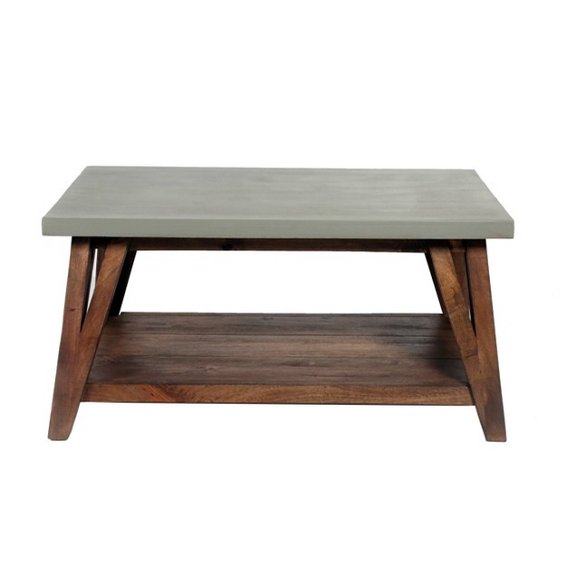 Brookside Entryway Bench Concrete Coated Top And Wood Light Gray brown Alaterre Furniture