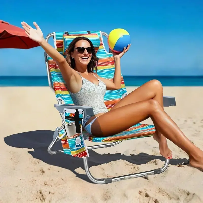 Tall Aluminum Beach Chair Set – 2-Pack Foldable, Lightweight Lay-Flat Chairs with Backpack Straps