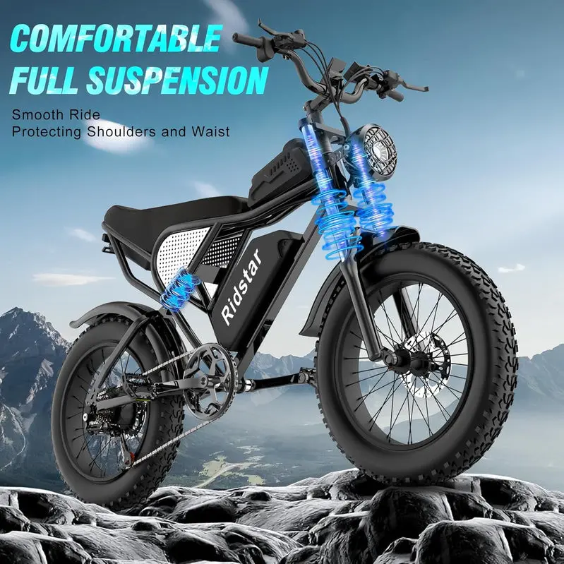Q20 2000W Heavy-Duty Electric Fat-Tire Bike – 20″ Tires, 37MPH Top Speed, All-Terrain Commuter Ebike