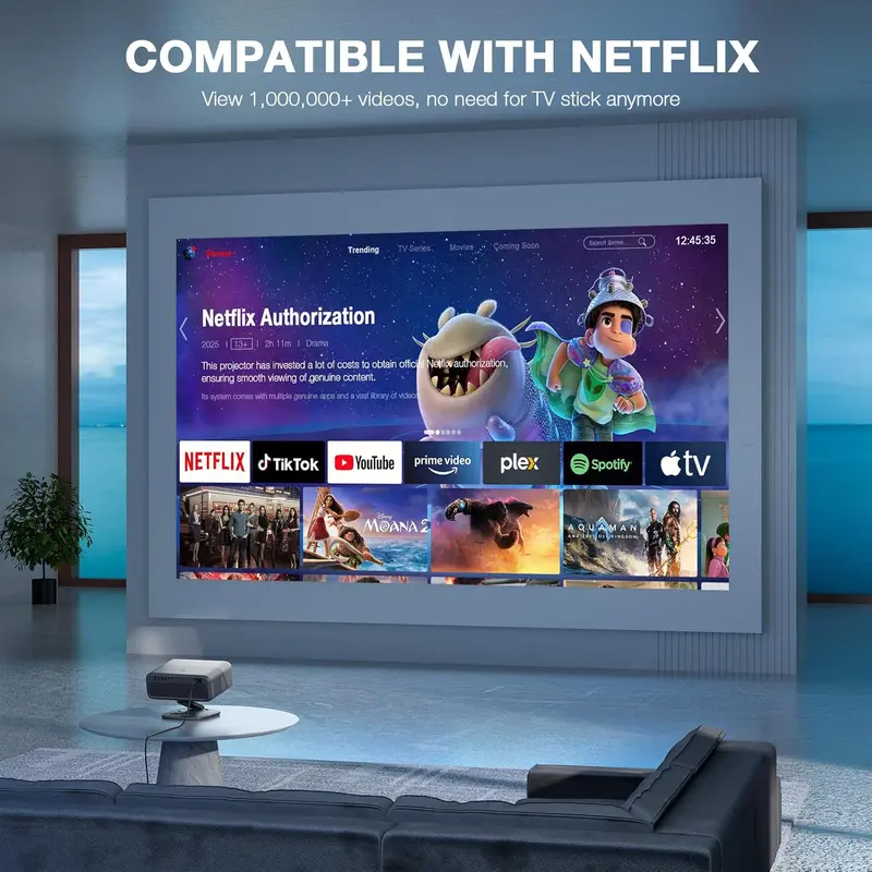 TOF-Powered 4K Smart Projector — 2500 ANSI, Real-Time Auto Focus, Official Streaming Apps