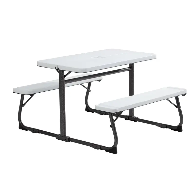 Your Zone Kids Folding Activity Table with Benches – White, Ages 3–8, Space-Saving & Durable