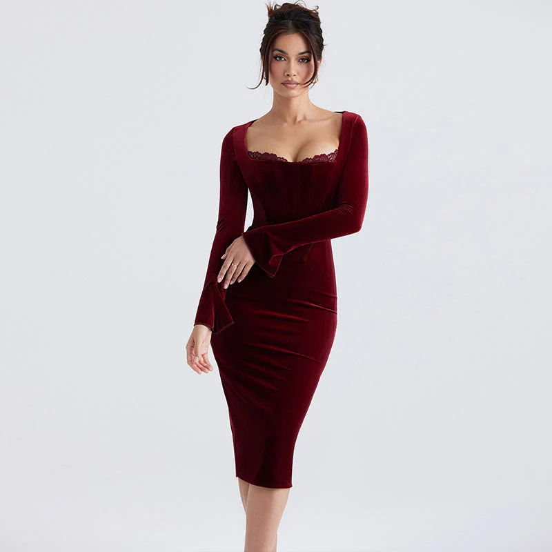 Velvet Lace Corset Midi DressClistos