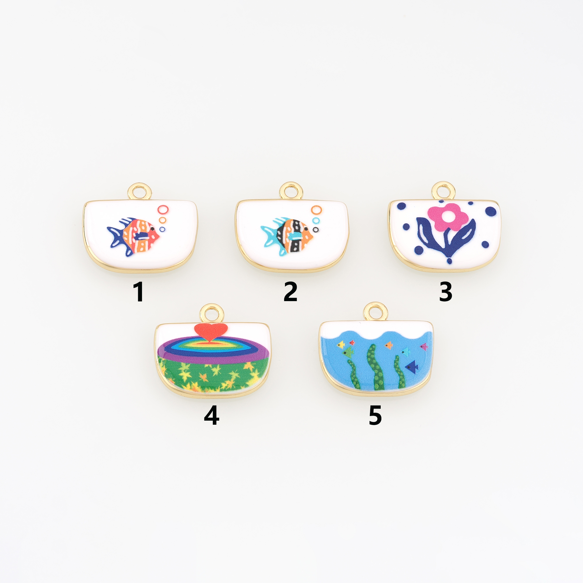 18K Gold Filled Fish Pendant,Enamel Ocean Charm Earrings Necklace for DIY Jewelry Making Supply