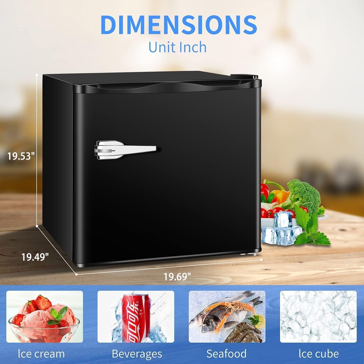 Mini Upright Freezer -1.2 cu.ft Compact freezer with Removable Shelves and Adjustable Thermostat,for Home/Kitchen/Office(Black)