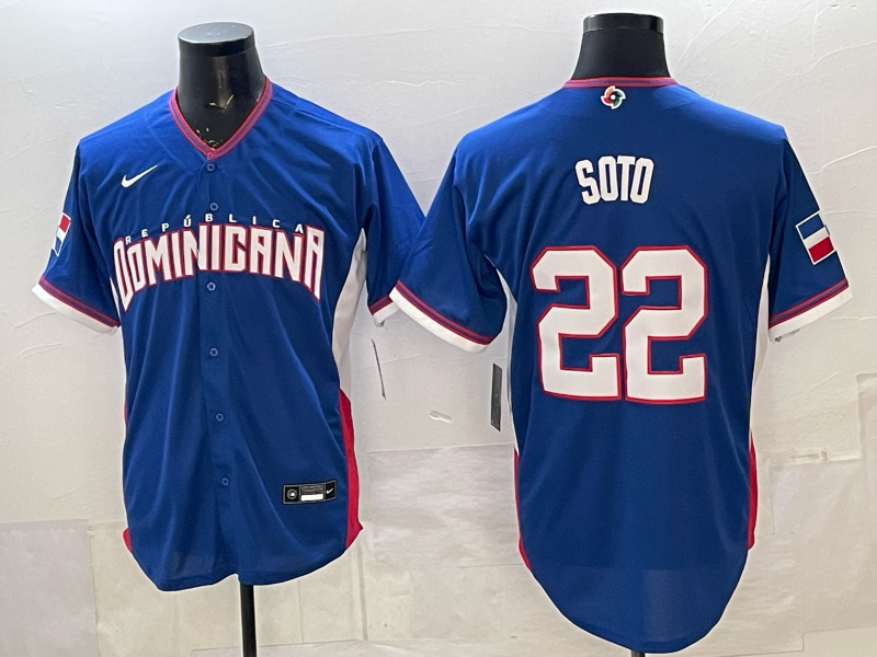 Men's Dominican Republic Baseball Juan Soto #22 Royal 2026 World Baseball Classic Stadium Jersey