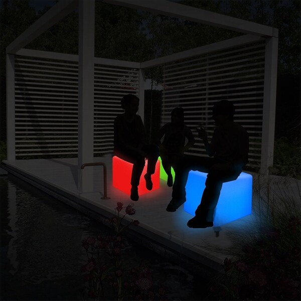 Modern Home LED Glowing Cube Box Stool w/Infrared Remote Control