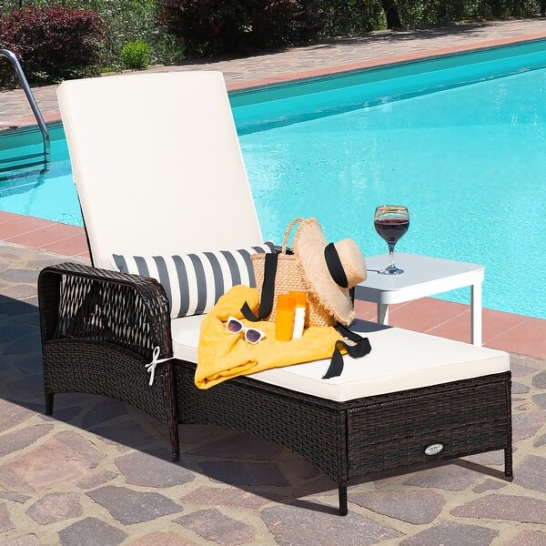 Costway 2PCS PE Rattan Chaise Lounge Chair Armrest Recliner Adjustable
