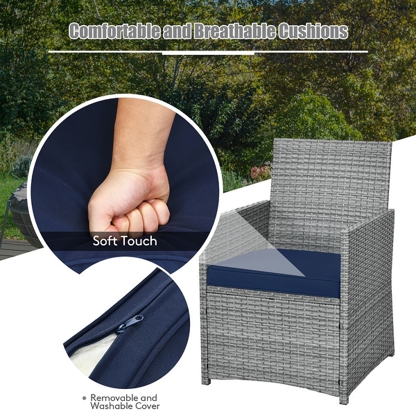 Costway 3PCS Patio Rattan Furniture Set Cushioned Sofa Armrest Garden