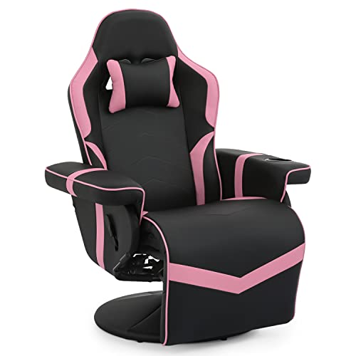 MoNiBloom Video Gaming Chair Racing Style Single Living Room Sofa Recliner with Detachable Headrest, Ergonomic Comfy Home Theater Seating Game Lounge Chair w/Retractable Footrest and Cup Holder, Grey