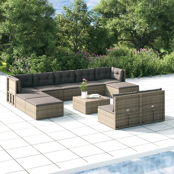vidaXL 9 Piece Patio Lounge Set with Cushions Gray Poly Rattan