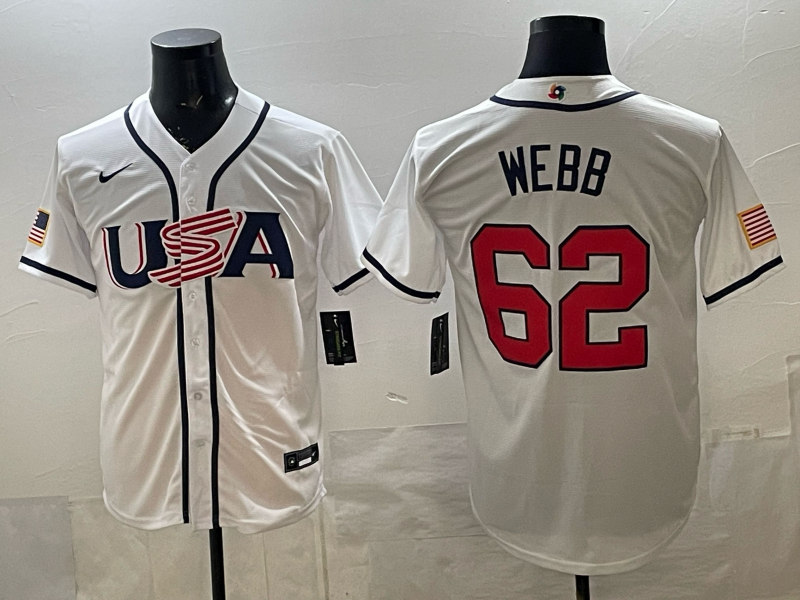 Men's USA Baseball Logan Webb #62 White 2026 World Baseball Classic Stadium Jersey