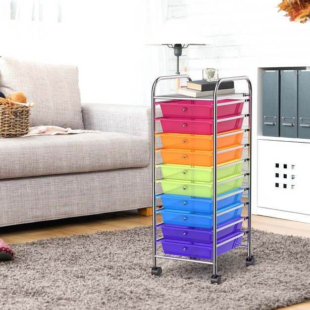 Costway 10 Drawer Rolling Storage Cart Scrapbook Paper Office School Organizer Color