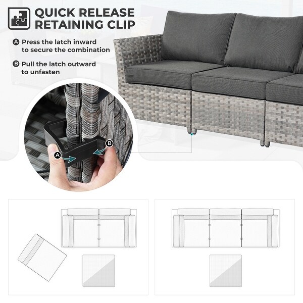 OVIOS 6Piece Patio Grey Wicker Conversation Set