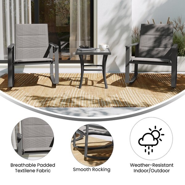 3 Piece AllWeather Rocking Chairs and Glass Top Table Bistro Set