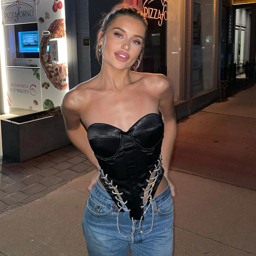 Lace-Up Corset Crop TopClistos