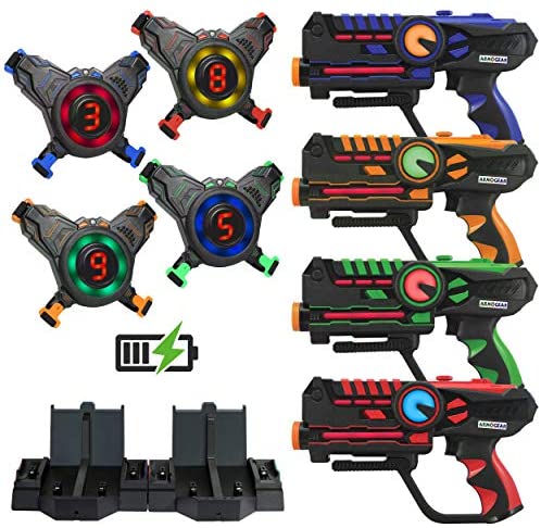 ArmoGear Rechargeable Laser Tag | Laser Tag Guns & Vests Set of 4 with Digital LED Score Display Vests | Lazer Tag Gift Toy for Teen Kids | Indoor & Outdoor Play Toy for Boys & Girls