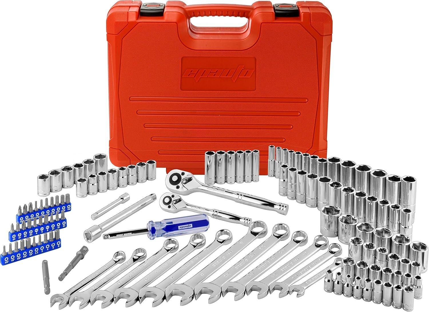 Mechanics Tool Set Drive Socket Wrench Ratchets, SAE/Metric, 122-Piece