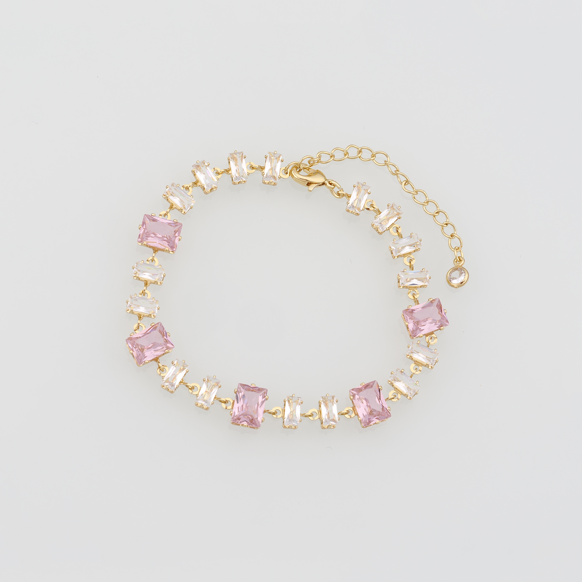 18K Gold Filled Rectangle Bracelet,Zircon Bracelet,Pink Gemstone Bracelet,Adjustable Bracelet,Gift For Her