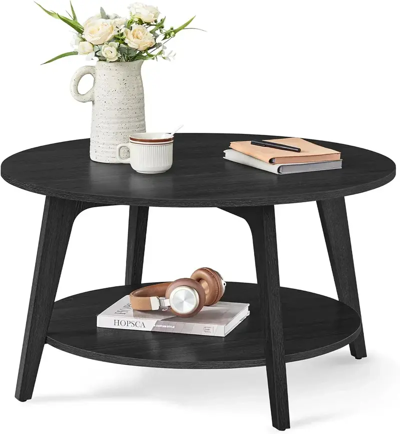 VASAGLE Round 2-Tier Coffee Table – Compact Living Room Storage Table, 31.5″ Diameter