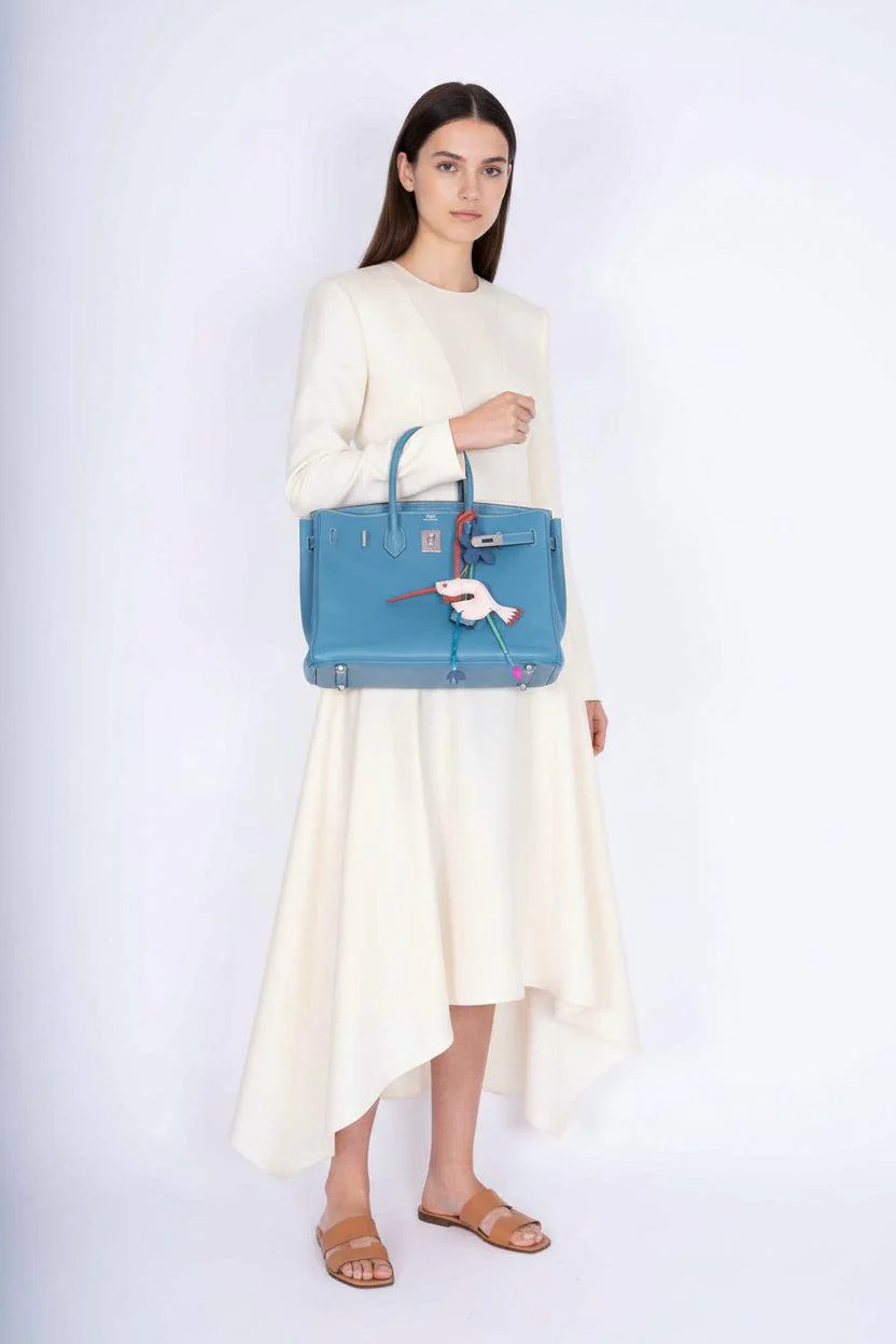 Hermès Birkin 35 Blue Jean Clemence Palladium Hardware