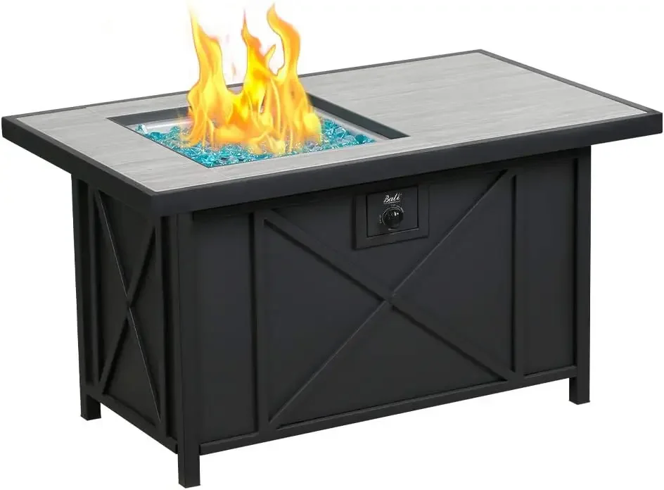 Rectangular Propane Gas Fire Pit Table with Fire Glass and Table Lid, Fire Pits Outdoor for Garden, Patio, Backyard