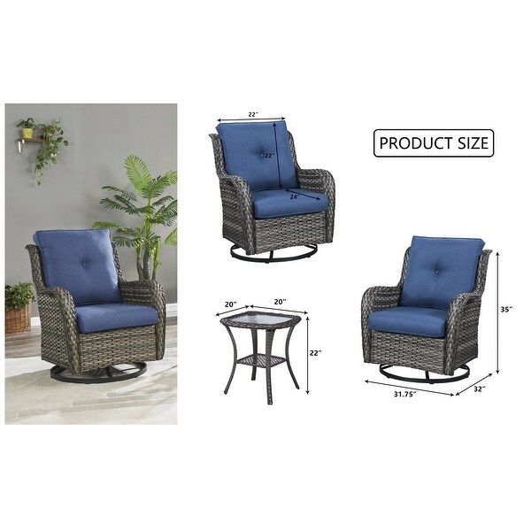 3Piece Rattan Wicker Rocking Swivel Chair Set with Table