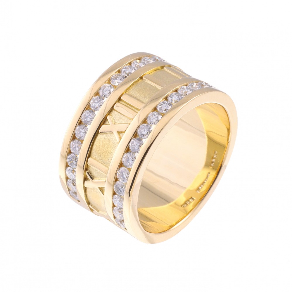 Tiffany & Co. Atlas Wide Half Diamond Ring 18K Yellow Gold