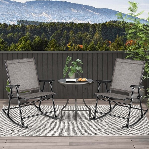 2PCS Outdoor Patio Folding Rocking Chair HeavyDuty Metal Frame